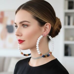 Large wooden hoop earrings, super lightweight earrings, made with white. 8 cm